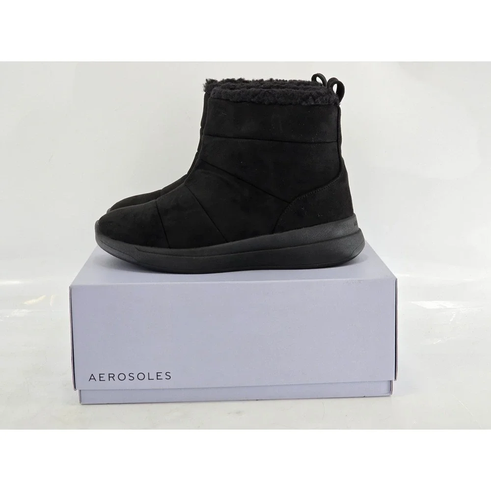 Aerosoles Fawne Ankle Boots Womens 9.5 Black Faux Suede Shearling Trim - New